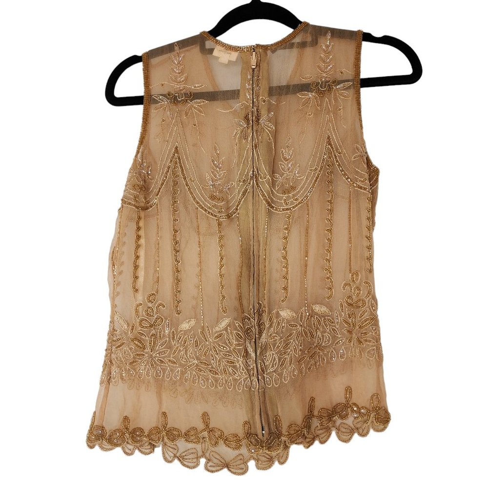 Kenneth Cole top pure silk gold heavily emroidered diamantes size 8 - Picture 12 of 16